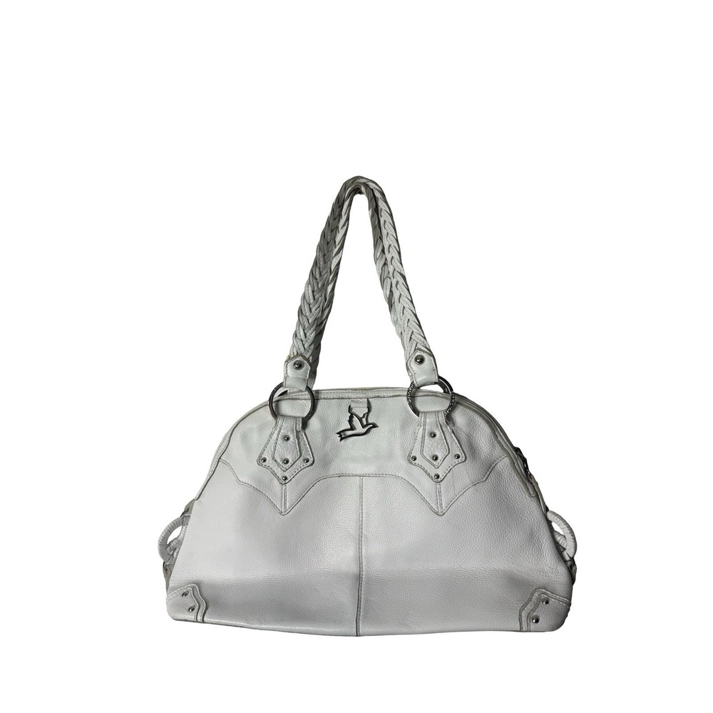 The Sak White Leather Yes to Peace‎ say no to cruelty satchel hobo handbag